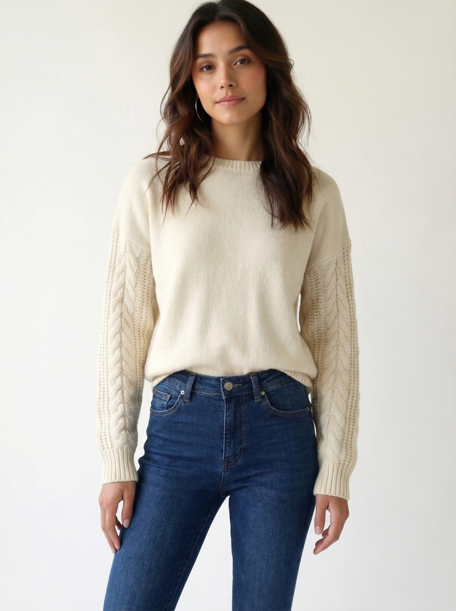 The Cable Sleeve Knit Sweater Beige