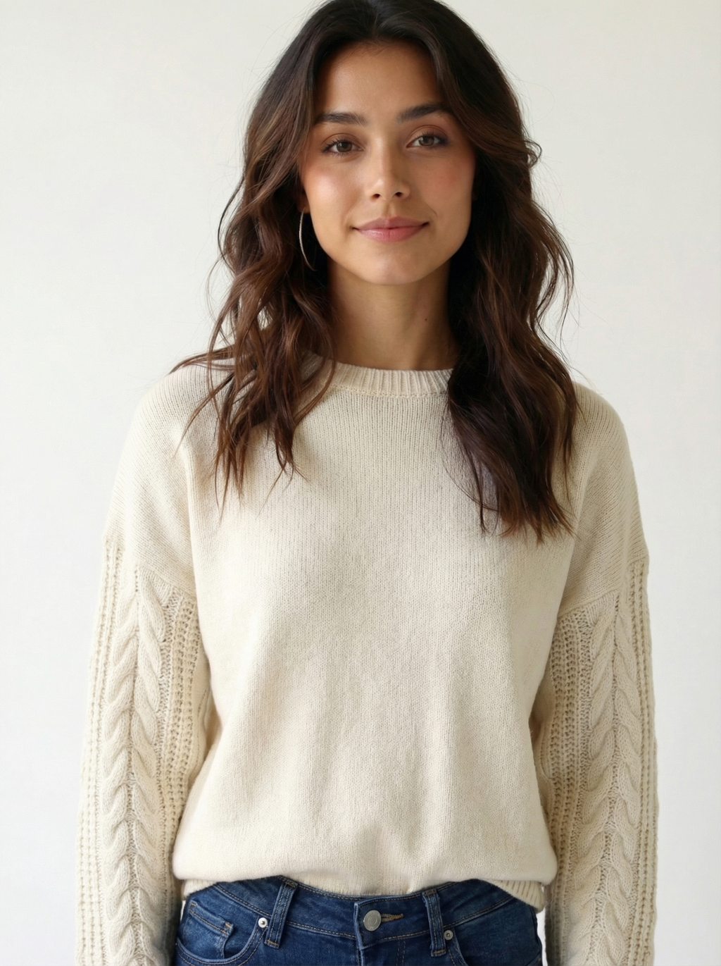 The Cable Sleeve Knit Sweater Beige