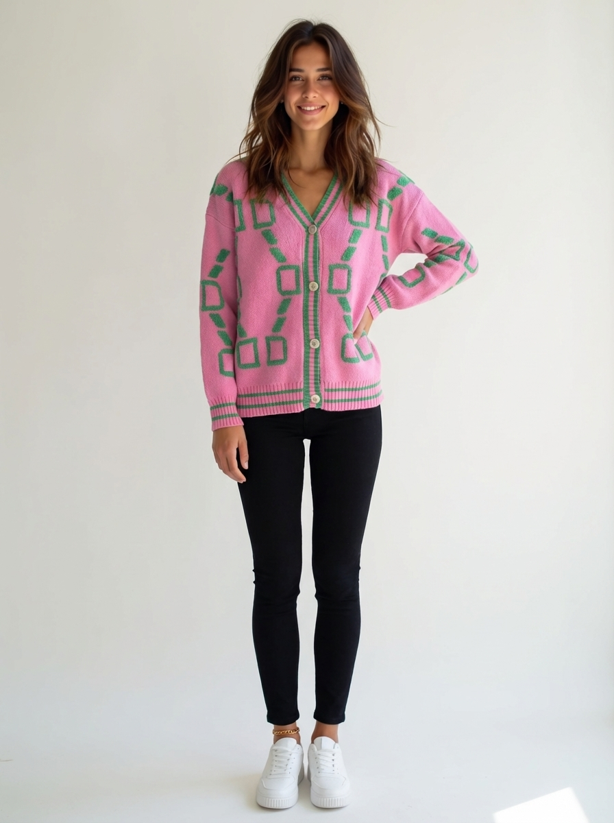 Pattern Knit Cardigan Pink