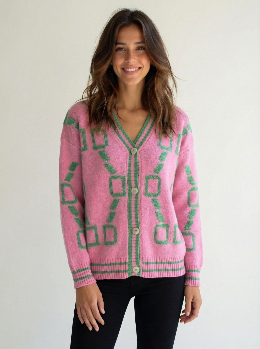 Pattern Knit Cardigan Pink