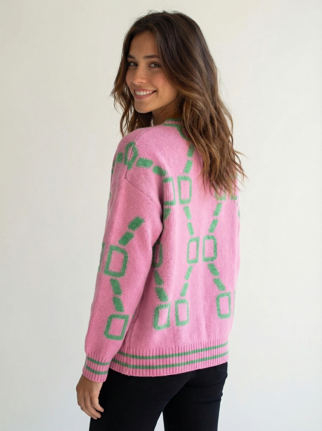 Pattern Knit Cardigan Pink